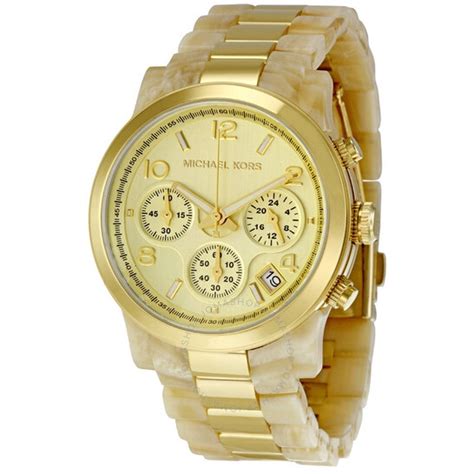 Michael Kors Acrylic Chronograph Quartz Gold Dial Ladies 